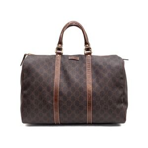 GUCCI‎ Vintage GG Monogram Medium Brown Boston Canvas Leather Bowling Travel Bag